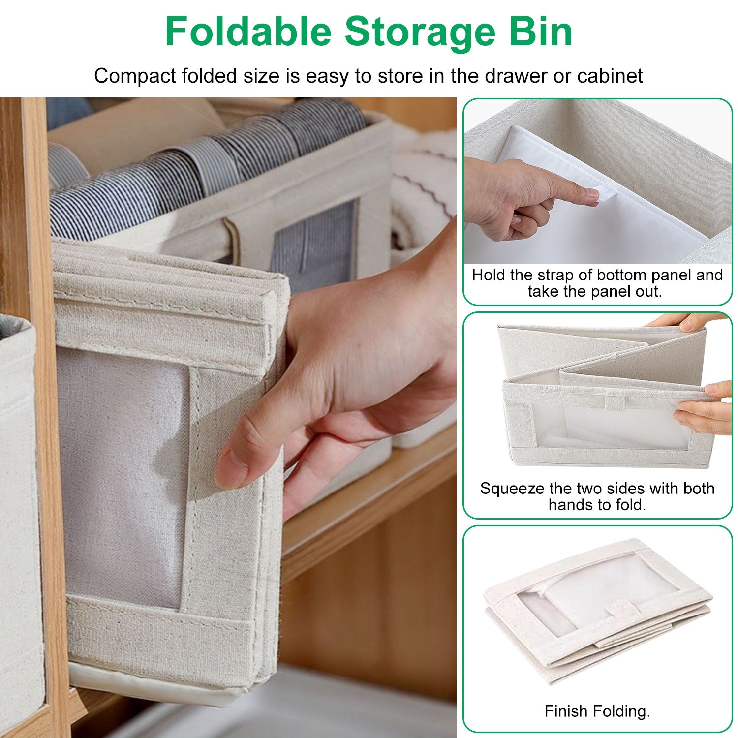 Foldable Linen Closet Storage Bins Set view 2 for closet and bedroom storage