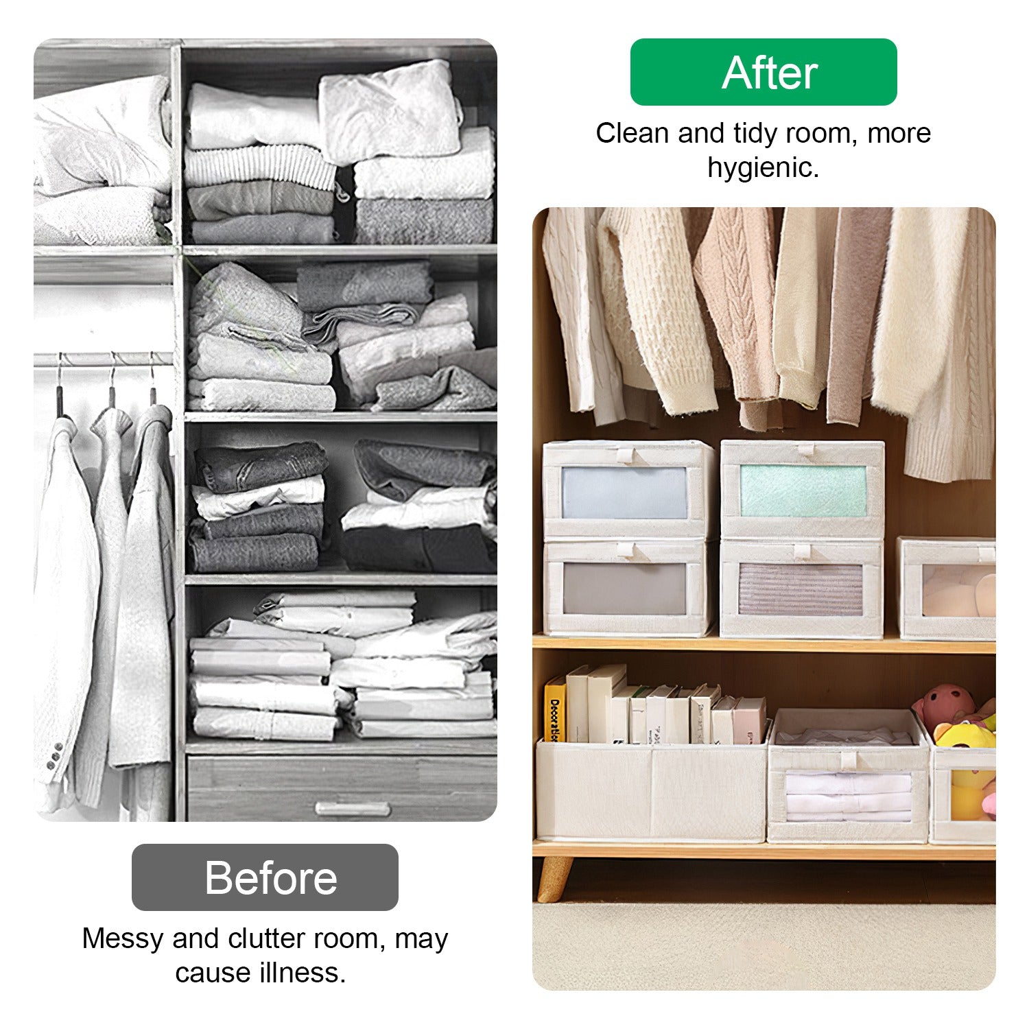 Foldable Linen Closet Storage Bins Set view 3 for closet and bedroom storage