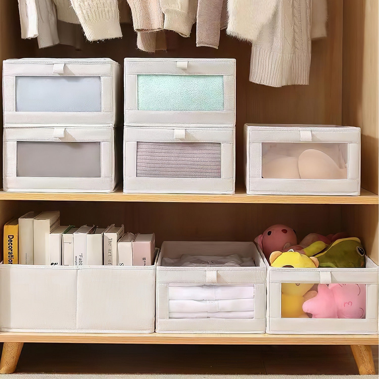Foldable Linen Closet Storage Bins Set view 5 for closet and bedroom storage