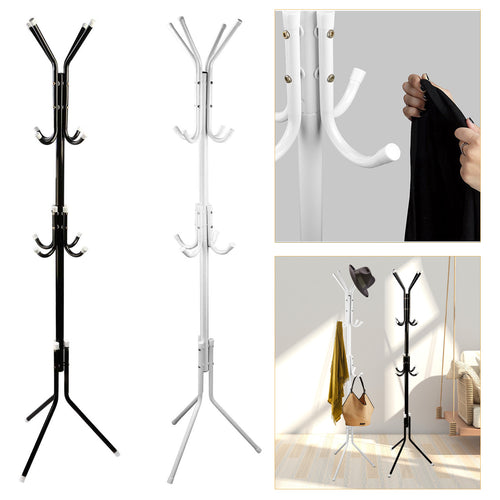 Freestanding Coat and Hat Rack with 8 Hooks for entryway organization and shoe storage