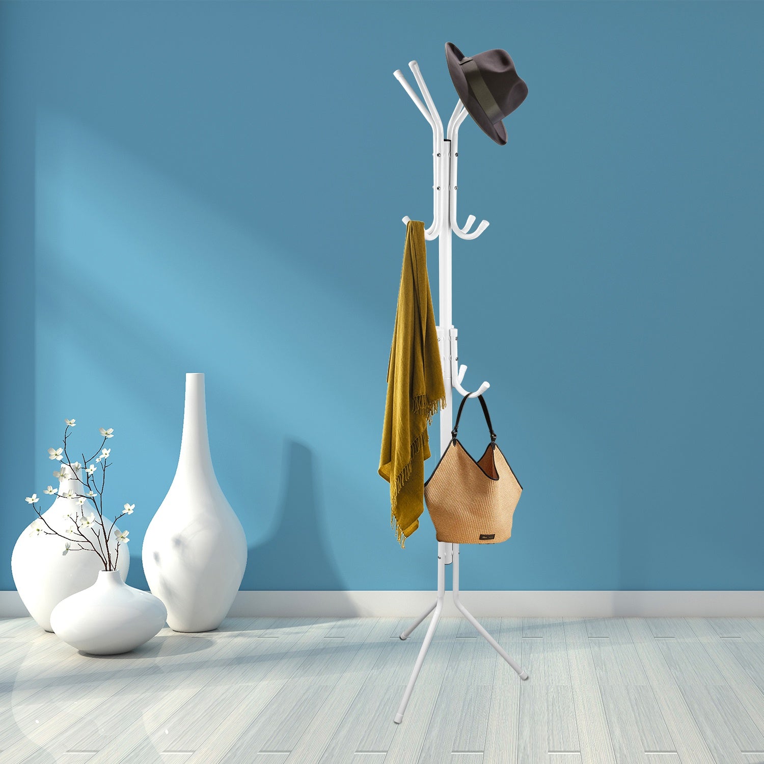 Freestanding Coat and Hat Rack with 8 Hooks view 4 for entryway organization and shoe storage