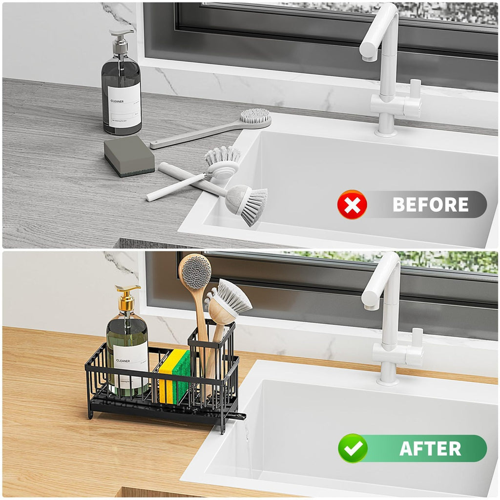 Kitchen Sink Caddy and Sponge Holder with Swivel Drain Spout view 5 for bathroom organization and vanity storage