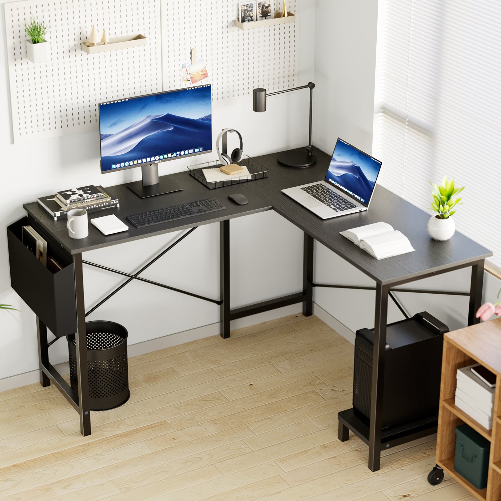L-Shaped Corner Computer Gaming Desk for closet and bedroom storage