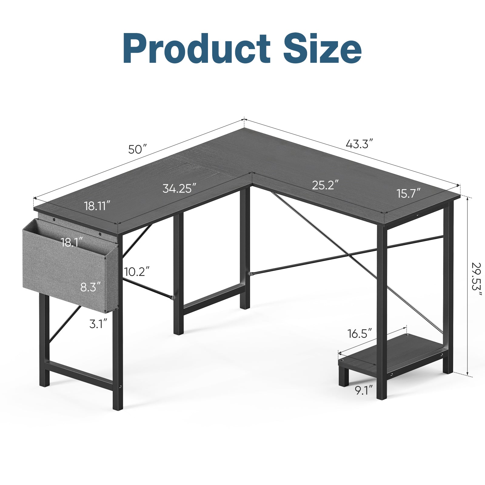 L-Shaped Corner Computer Gaming Desk view 6 for closet and bedroom storage