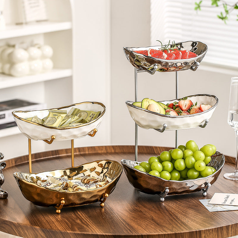 Luxury Ceramic Tiered Fruit Bowl Tray for kitchen organization and cabinet storage