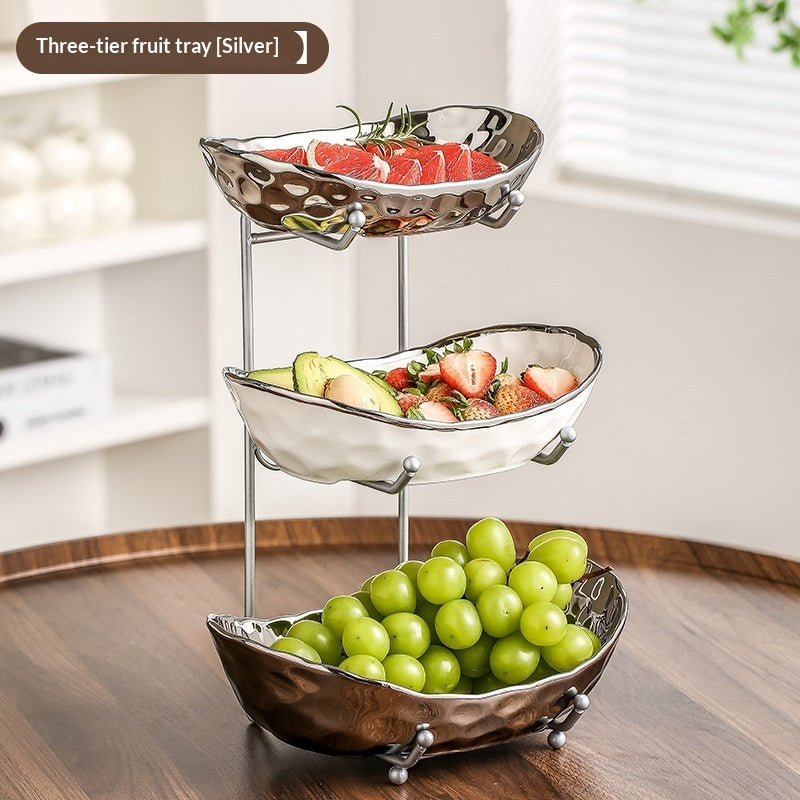 Luxury Ceramic Tiered Fruit Bowl Tray view 5 for kitchen organization and cabinet storage