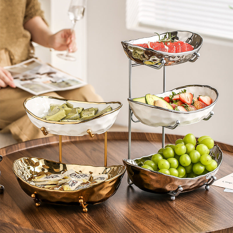 Luxury Ceramic Tiered Fruit Bowl Tray view 6 for kitchen organization and cabinet storage