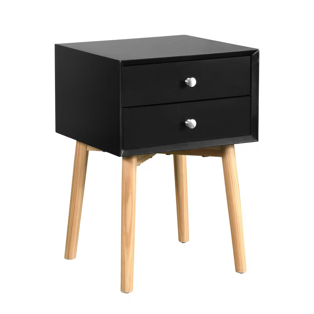 Mid-Century Nightstand with 2 Drawers and Wood Legs view 4 for closet and bedroom storage