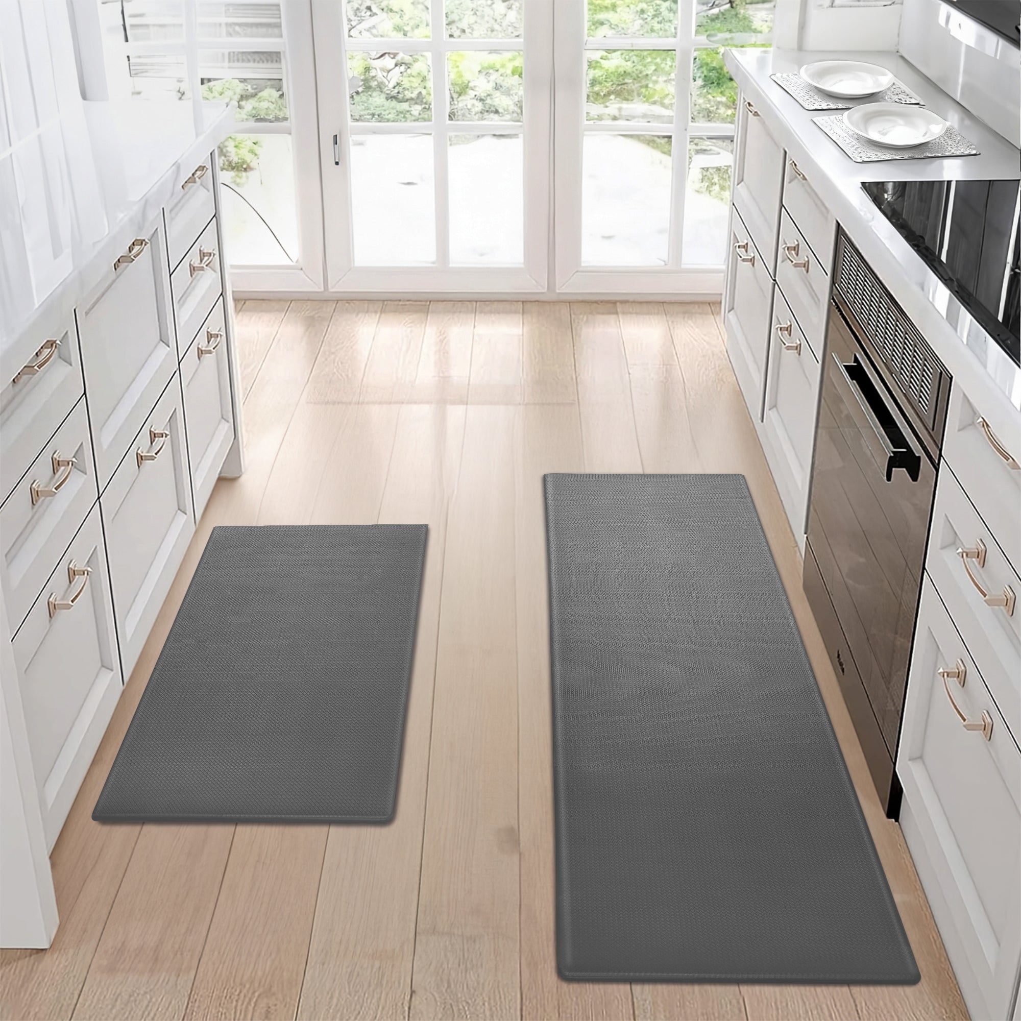Non-Slip Waterproof Kitchen Floor Mat 2-Piece Set for kitchen organization and cabinet storage