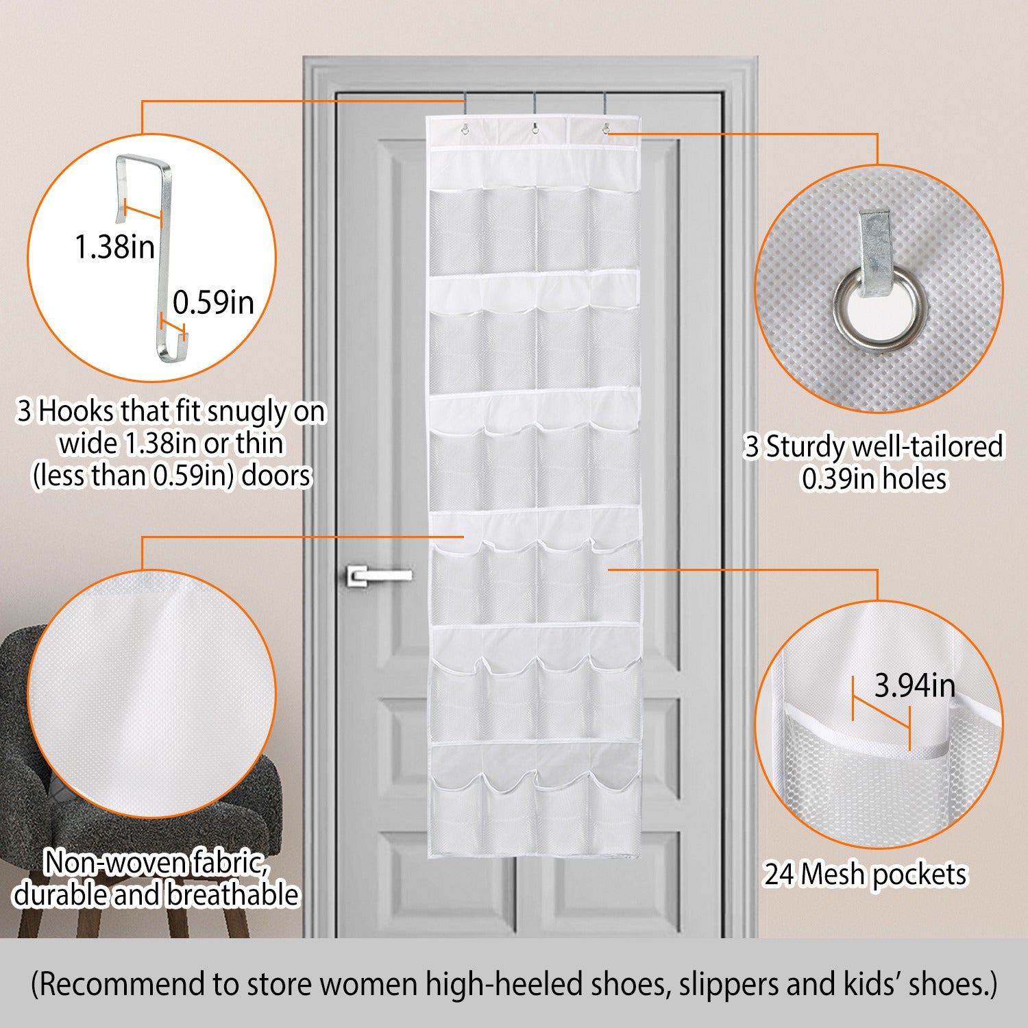 Over-Door 24-Pocket Hanging Shoe Organizer view 7 for entryway organization and shoe storage