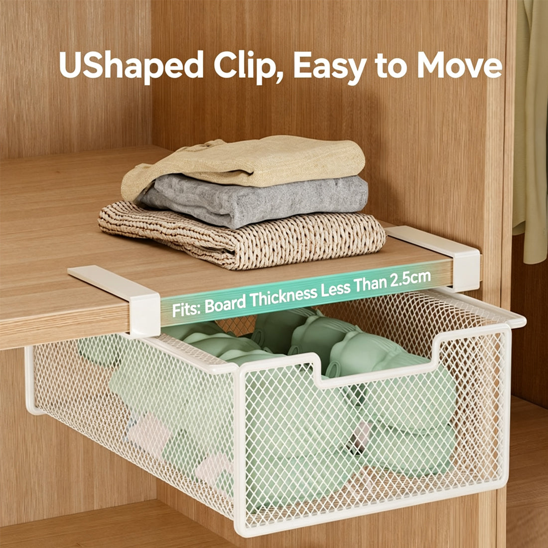 U-shaped supports and less-than-2.5 cm shelf limit