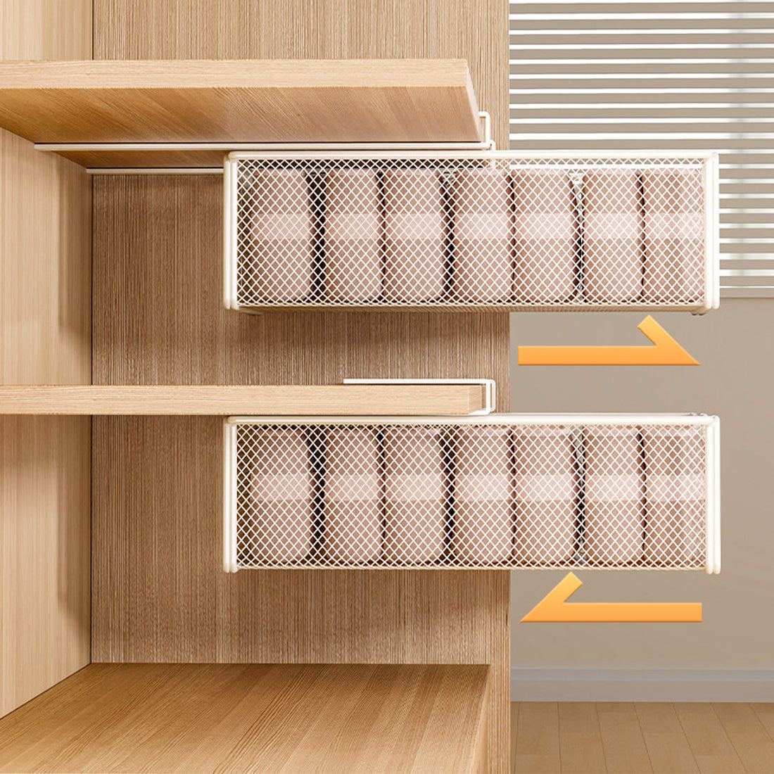 Side views showing the pull-out basket movement
