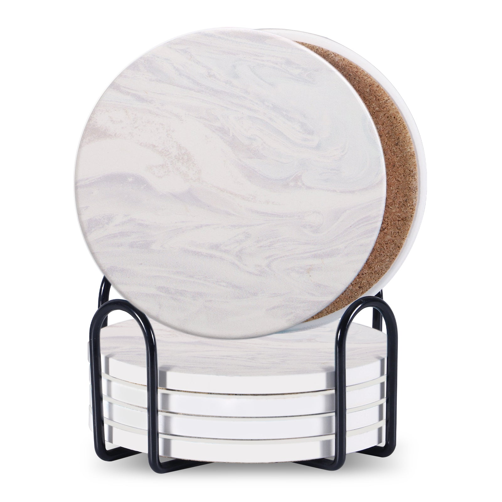 Set of 6 Ceramic Marble Coasters With Metal Stand view 2 for kitchen organization and cabinet storage