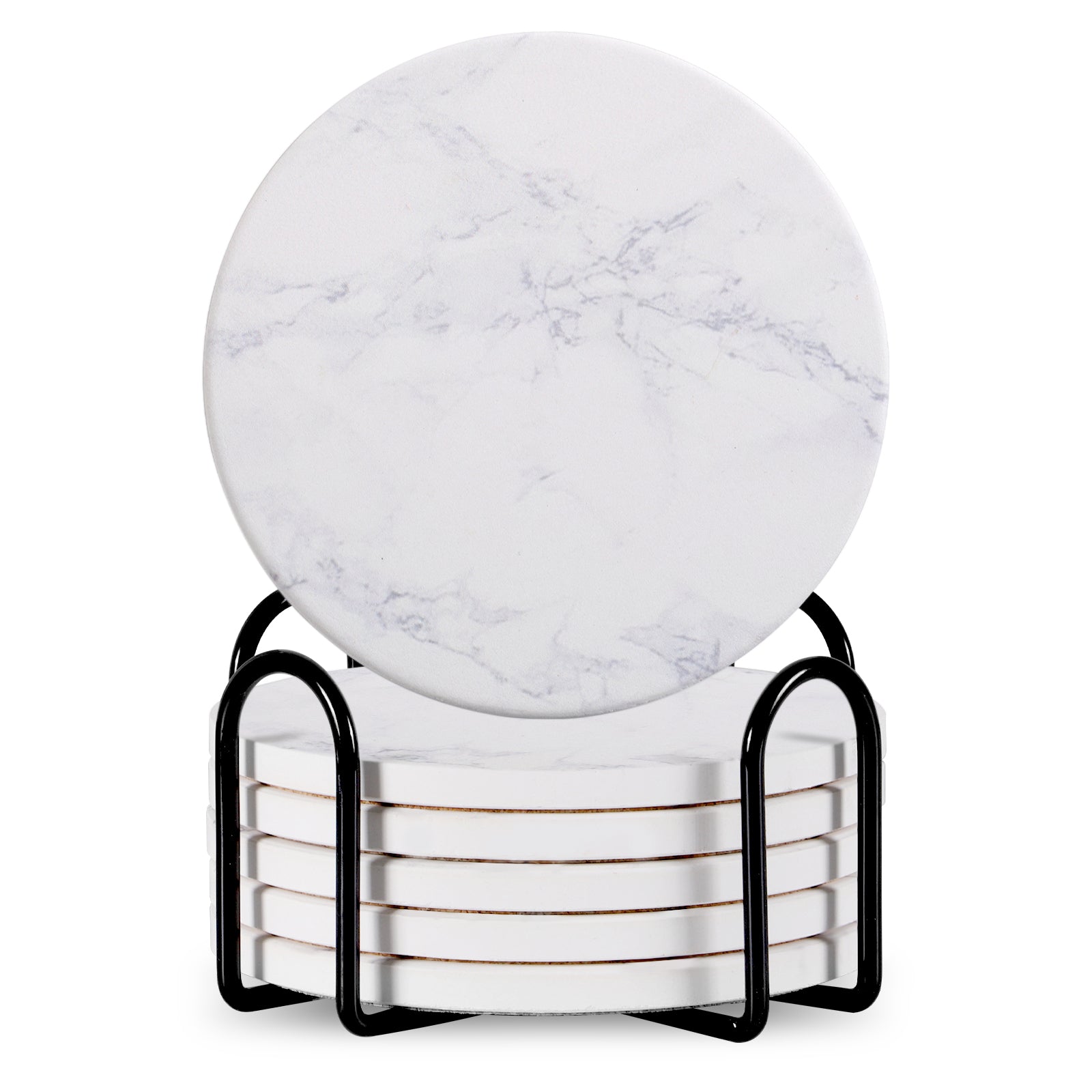 Set of 6 Ceramic Marble Coasters With Metal Stand view 3 for kitchen organization and cabinet storage