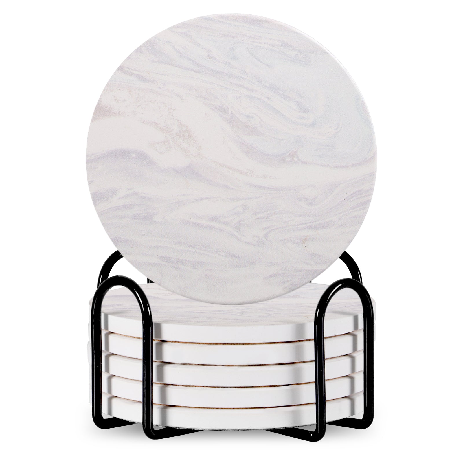 Set of 6 Ceramic Marble Coasters With Metal Stand view 4 for kitchen organization and cabinet storage