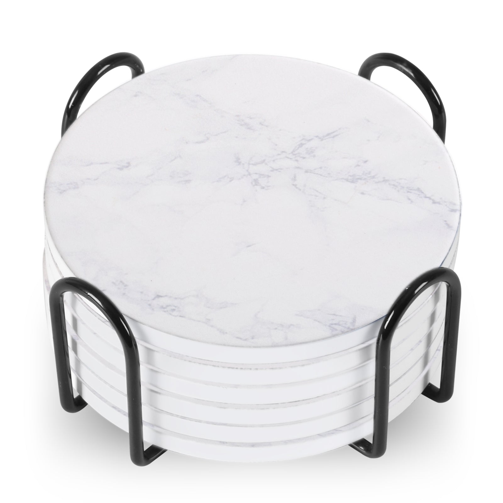 Set of 6 Ceramic Marble Coasters With Metal Stand view 5 for kitchen organization and cabinet storage