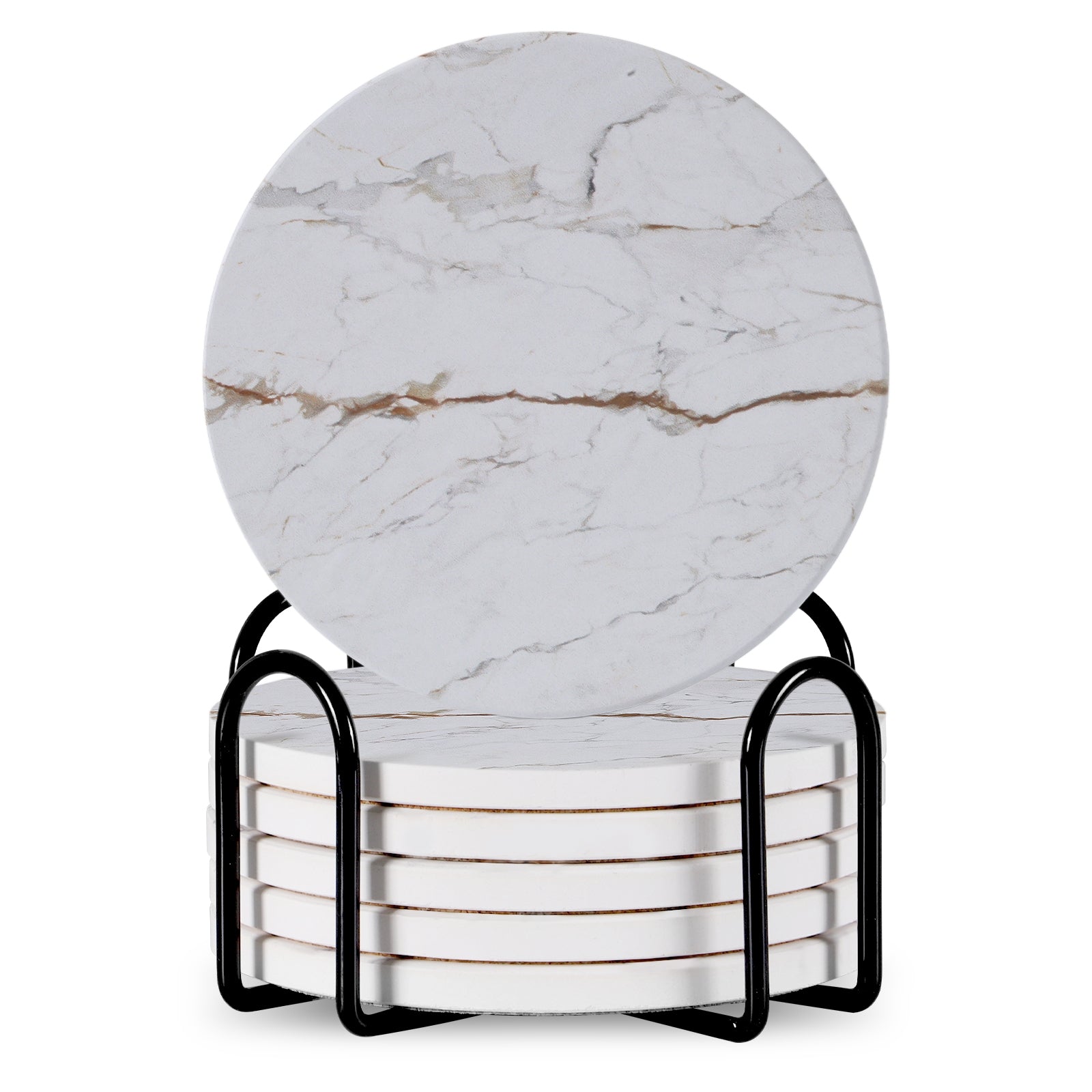 Set of 6 Ceramic Marble Coasters With Metal Stand view 6 for kitchen organization and cabinet storage
