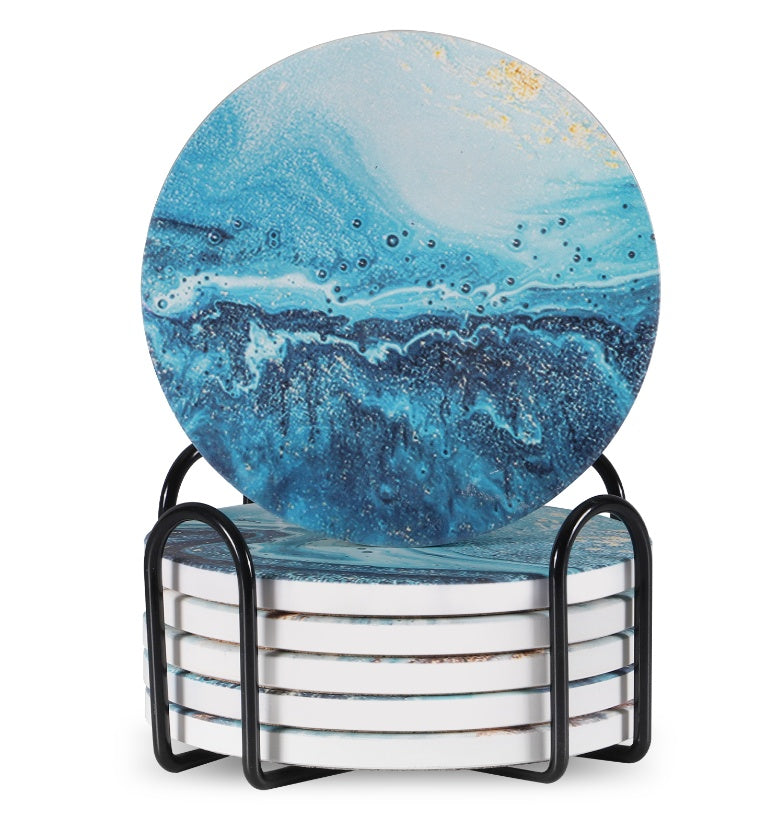 Set of 6 Ceramic Marble Coasters With Metal Stand view 9 for kitchen organization and cabinet storage