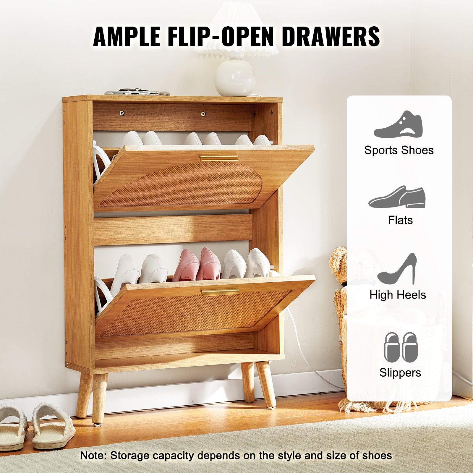 Shoe Cabinet with Rattan Flip Drawers for entryway organization and shoe storage