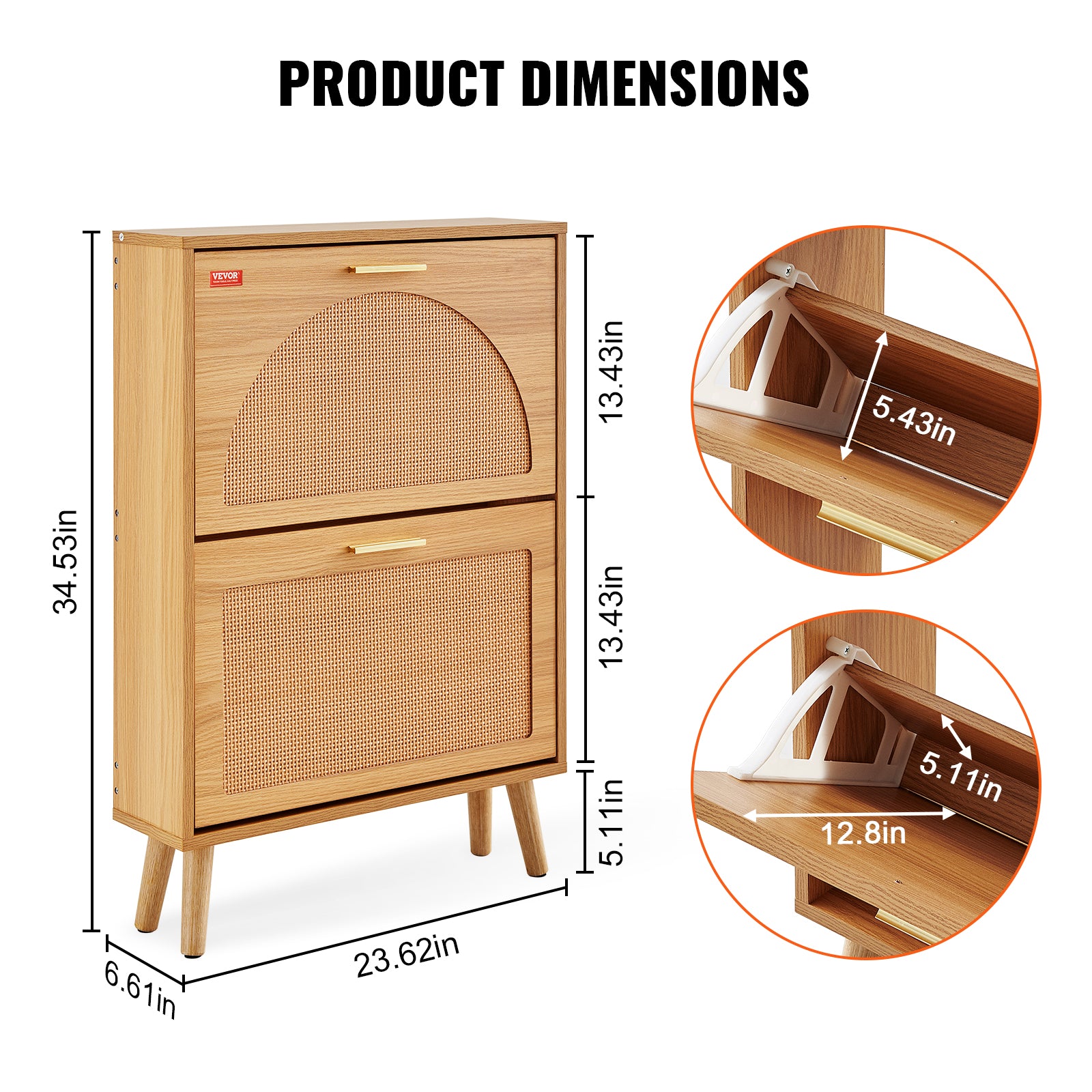 Shoe Cabinet with Rattan Flip Drawers view 3 for entryway organization and shoe storage