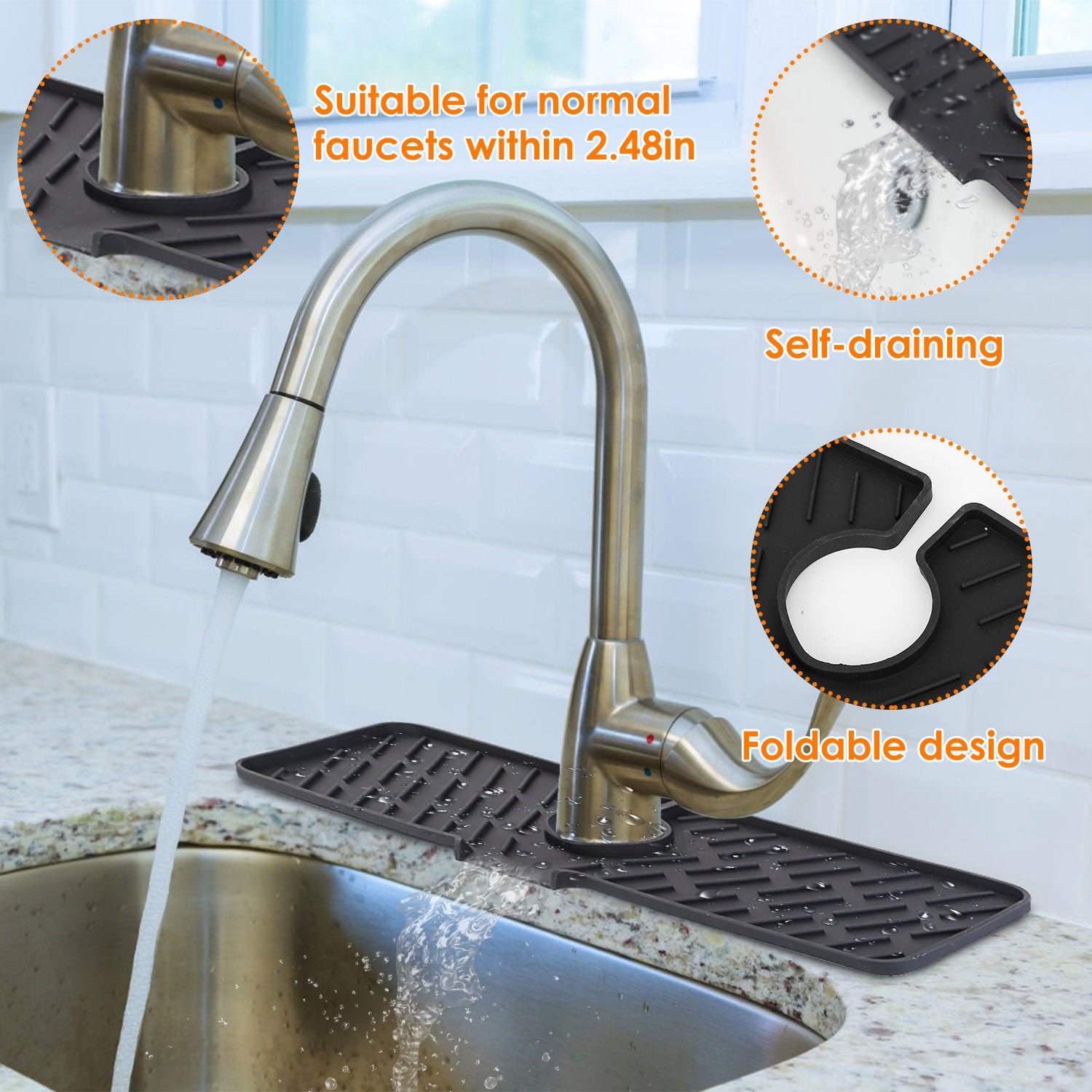 Silicone Faucet Splash Guard Mat | Sink Drip Catcher view 6 for bathroom organization and vanity storage