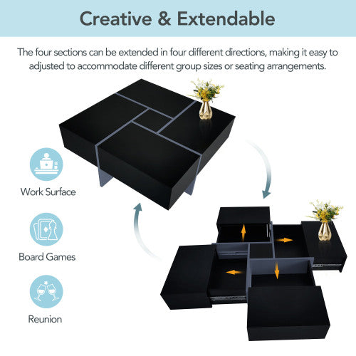 Illustration of panels extending in four directions
