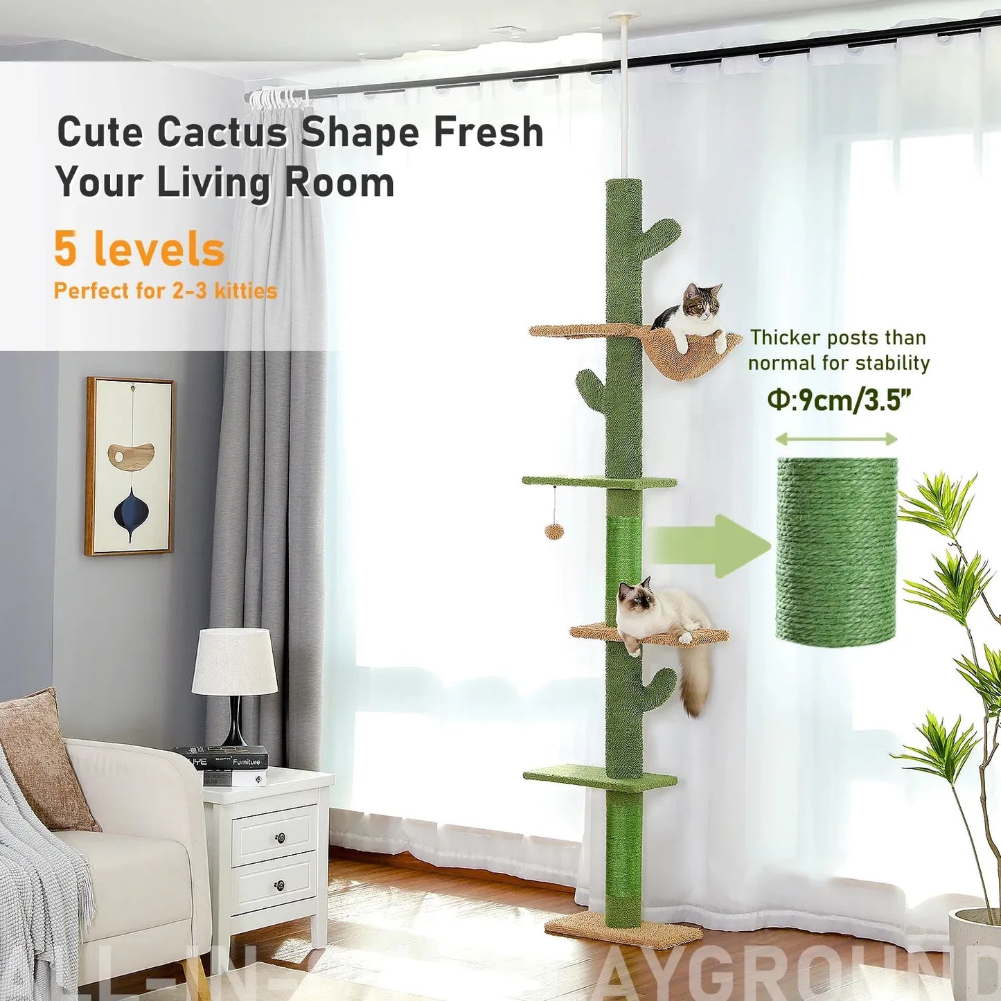 5-Tier Indoor Cat Climbing Tree - Cactus Cat Tower-SROYAS 