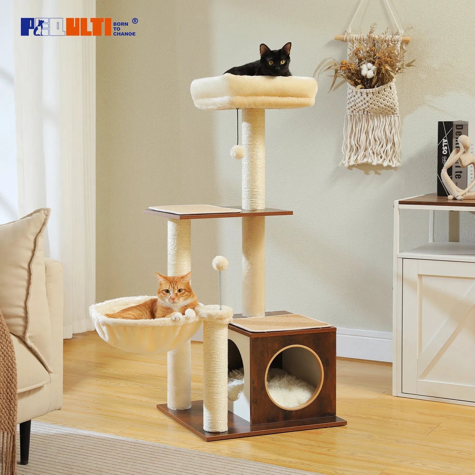 Modern Cat Tree Indoor - Multi-Level Wood Cat Tower-SROYAS 