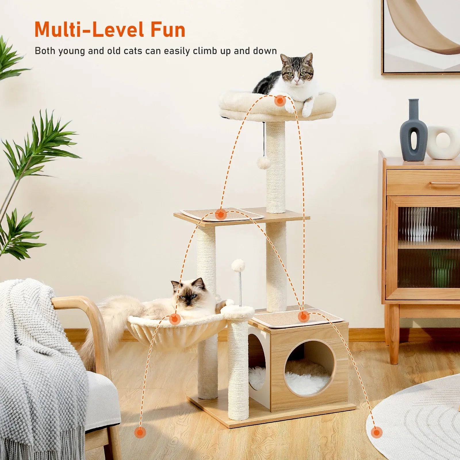 Modern Cat Tree Indoor - Multi-Level Wood Cat Tower-SROYAS 