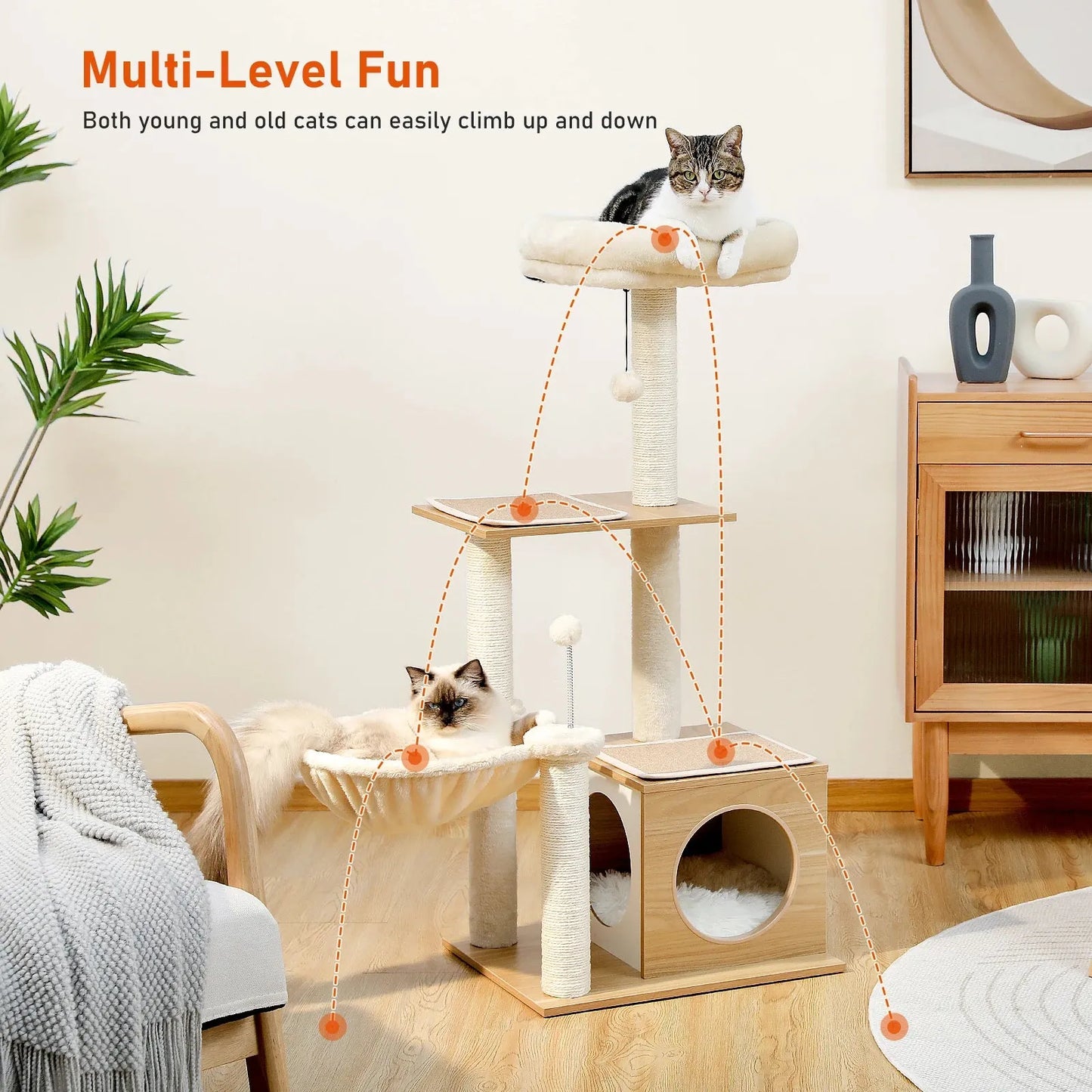 Modern Cat Tree Indoor - Multi-Level Wood Cat Tower-SROYAS 
