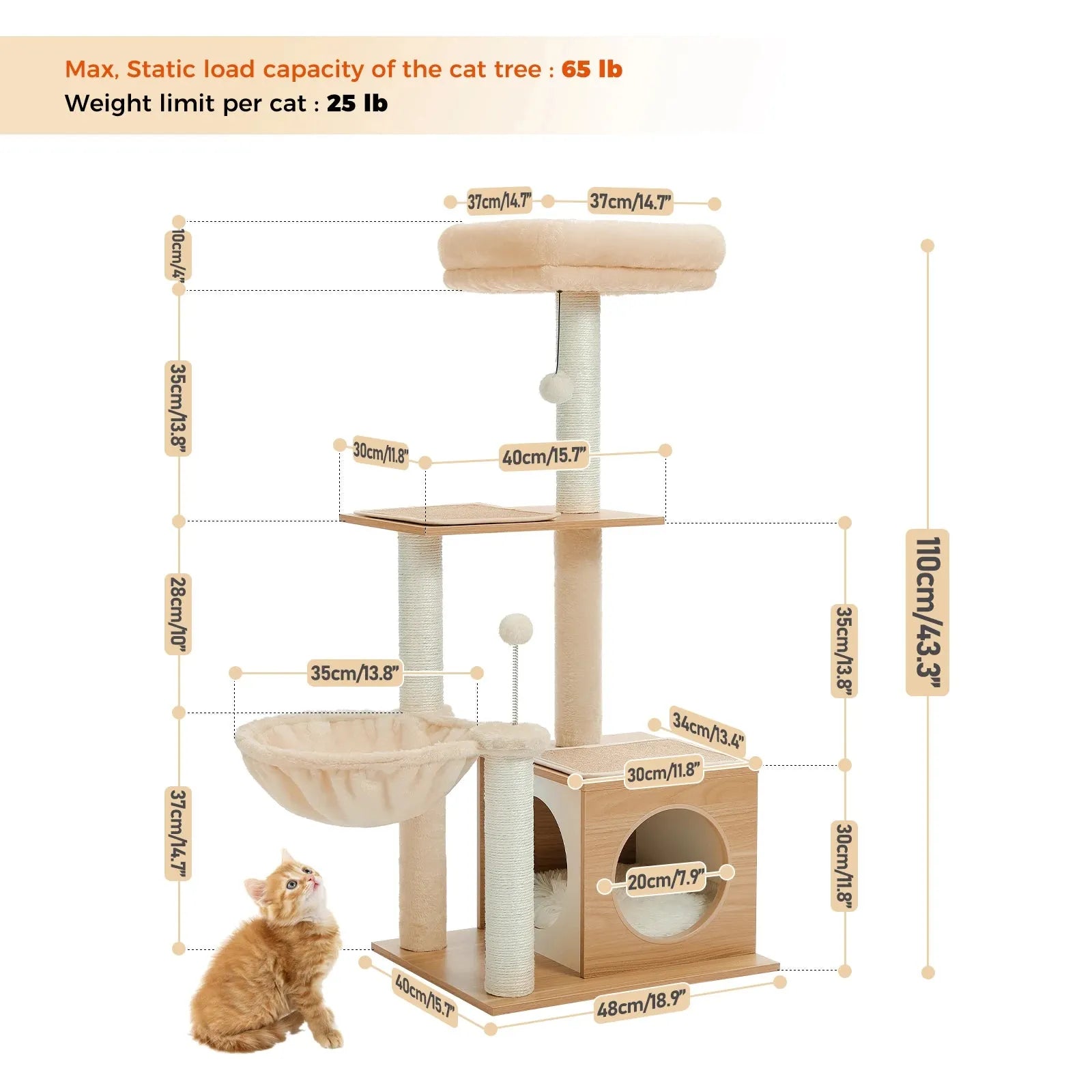 Modern Cat Tree Indoor - Multi-Level Wood Cat Tower--SROYAS 