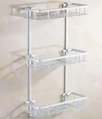 3-Layer Aluminum Corner Shelf - No-Drill Bathroom Rack - Color: Silver 3 layer 4 square for bathroom organization and vanity storage - SROYAS
