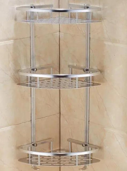 3-Layer Aluminum Corner Shelf - No-Drill Bathroom Rack - Color: Silver 3 layer triangle for bathroom organization and vanity storage - SROYAS