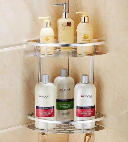 3-Layer Aluminum Corner Shelf - No-Drill Bathroom Rack - Color: Silver 2 layer triangle for bathroom organization and vanity storage - SROYAS