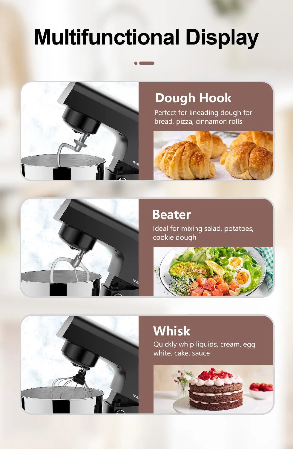 1500W Stand Mixer with 5.5L Stainless Steel Bowl, 10 Speeds-SROYAS 