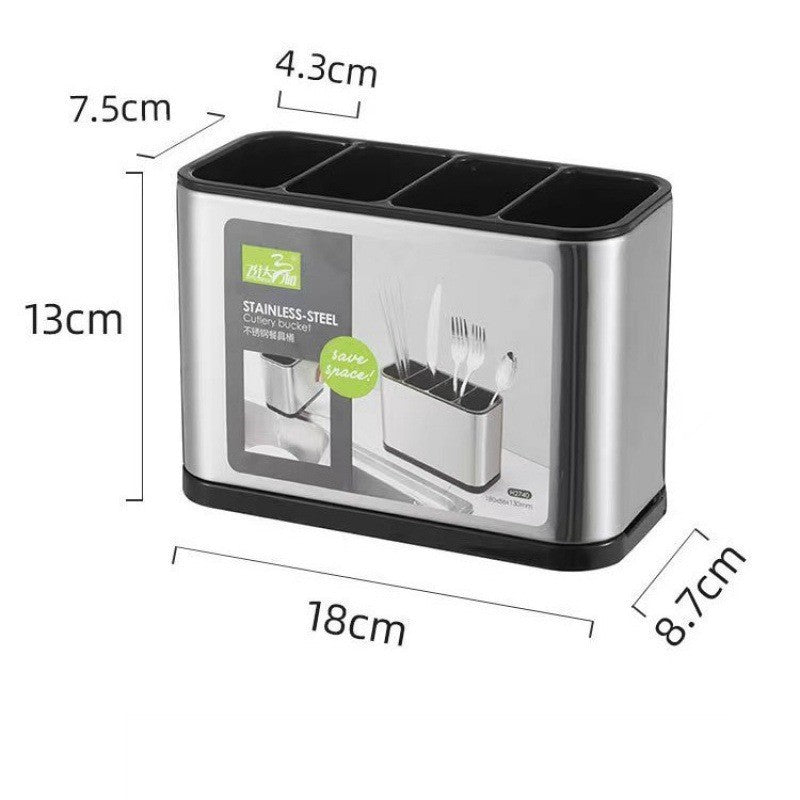 Stainless Steel Utensil Holder with 4 Compartments and Drain Base view 2 for bathroom organization and vanity storage