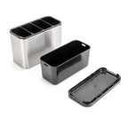 Stainless Steel Utensil Holder with 4 Compartments and Drain Base view 5 for bathroom organization and vanity storage