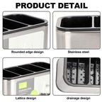 Stainless Steel Utensil Holder with 4 Compartments and Drain Base view 6 for bathroom organization and vanity storage