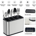 Stainless Steel Utensil Holder with 4 Compartments and Drain Base view 7 for bathroom organization and vanity storage