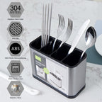 Stainless Steel Utensil Holder with 4 Compartments and Drain Base view 11 for bathroom organization and vanity storage