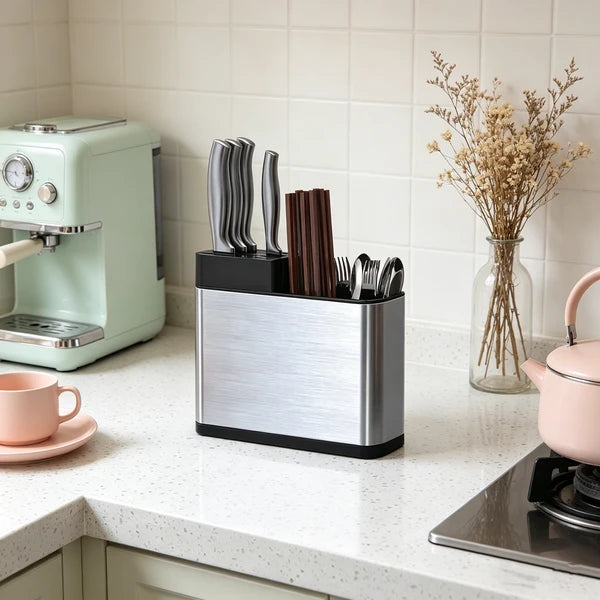 Stainless Steel Utensil Knife Holder view 3 for kitchen organization and cabinet storage