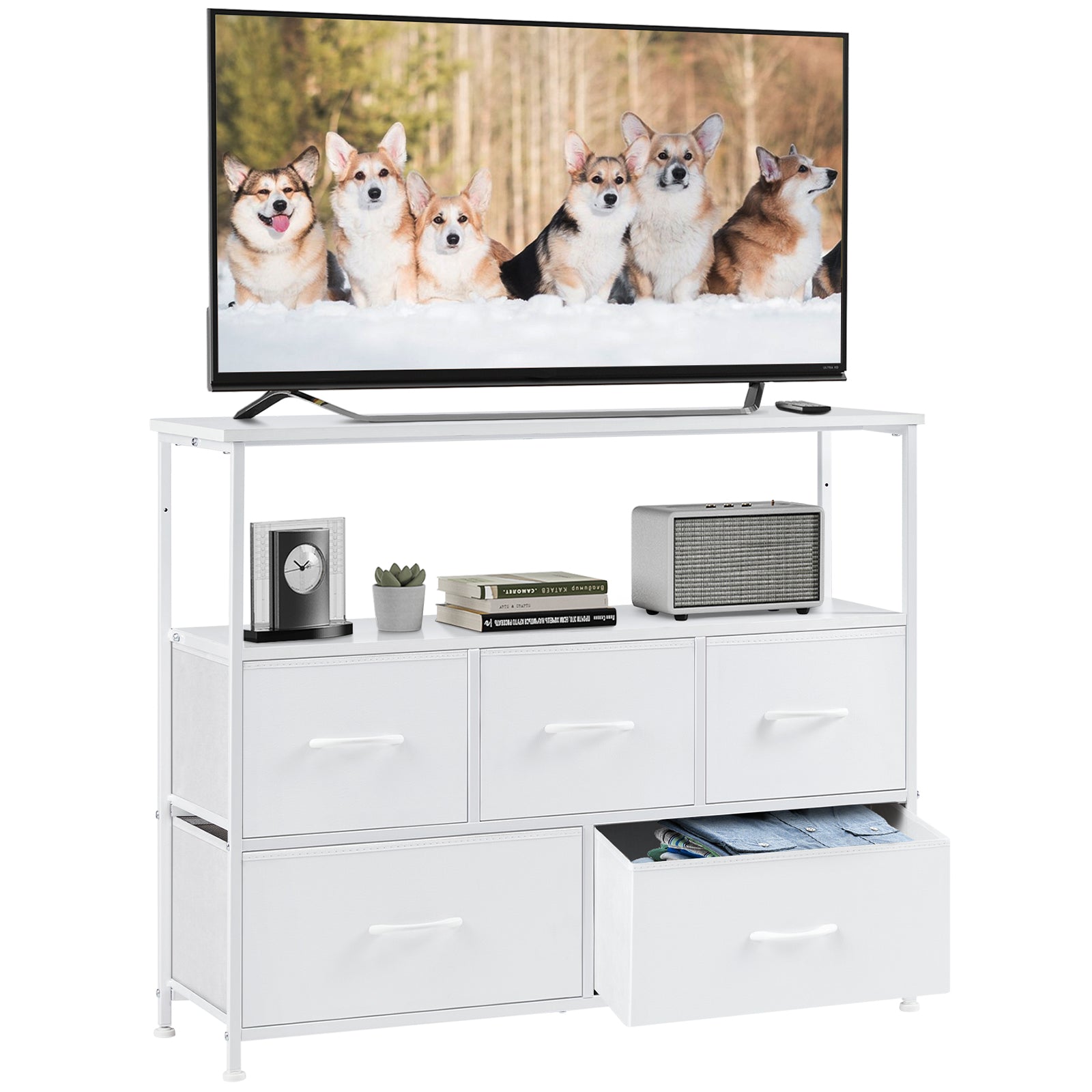 Tall Fabric Dresser Drawer Storage Tower view 3 for laundry room organization and clothes storage