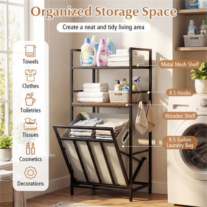 Shelf, S-hook and laundry-bag layout graphic