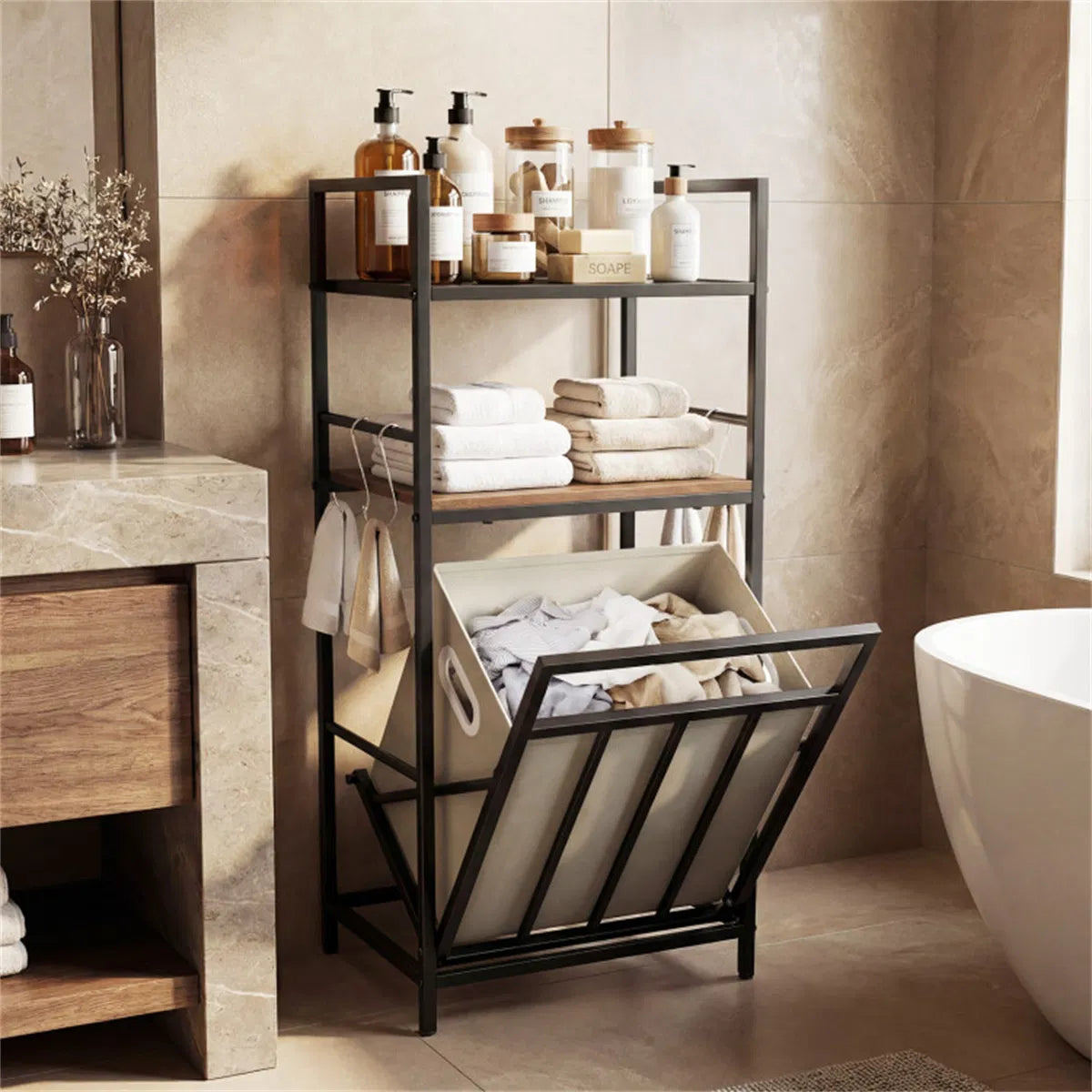 Hamper in a bathroom display
