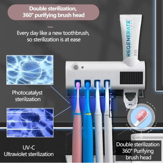 UV Sterilizer Toothbrush Holder and Toothpaste Dispenser view 5 for bathroom organization and vanity storage