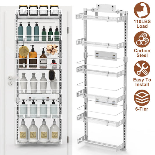 Six-basket white over-door organizer with supplier load/material icons