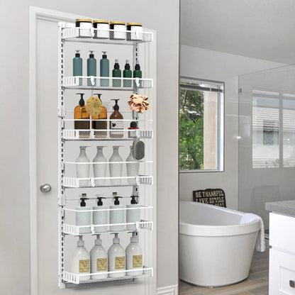 Over-door rack in a bathroom storage display